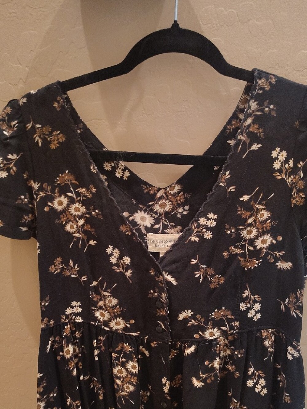 Ralph Lauren Black Floral Button-Front Dress with Cream Accents - Picture 2 of 3